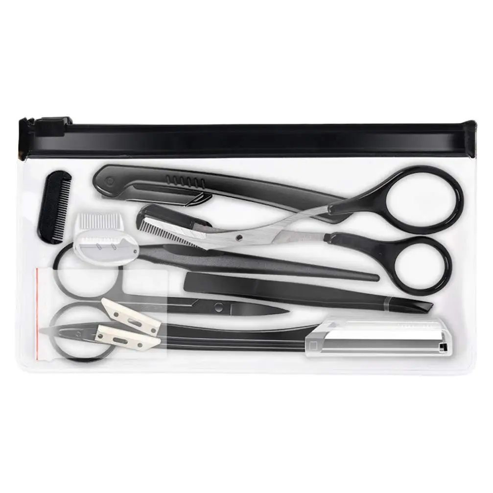 

# Hot Sales Eyebrow Grooming Set 9pcs Eyebrow Tweezers Scissors And Razors Set Stainless Steel Eyebrow Trimmer Shaver Shaper