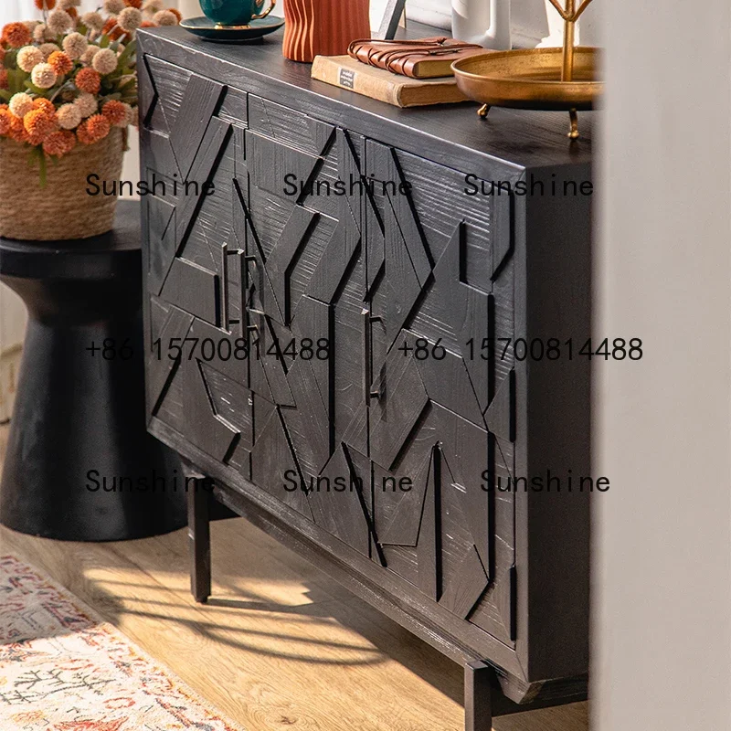 

Retro light luxury dining side cabinet Nordic simple storage solid wood cabinet