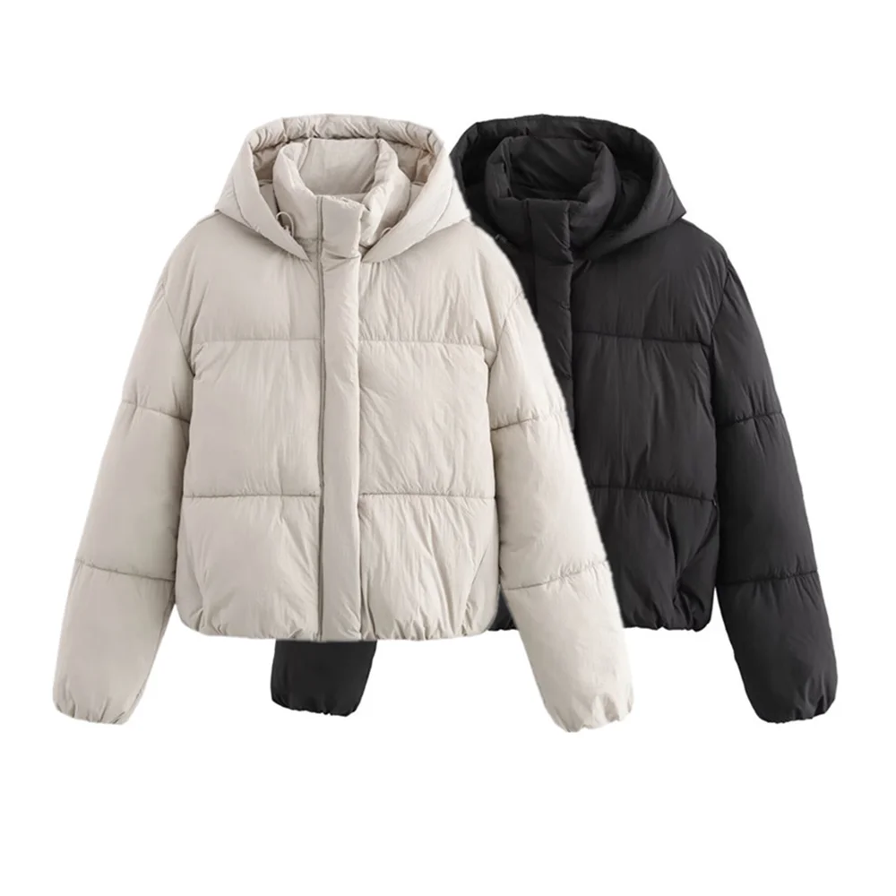 

Зимняя новая стильная женская одежда PB & ZA2024, модная свободная Толстая теплая хлопковая куртка с капюшоном, короткое пальто