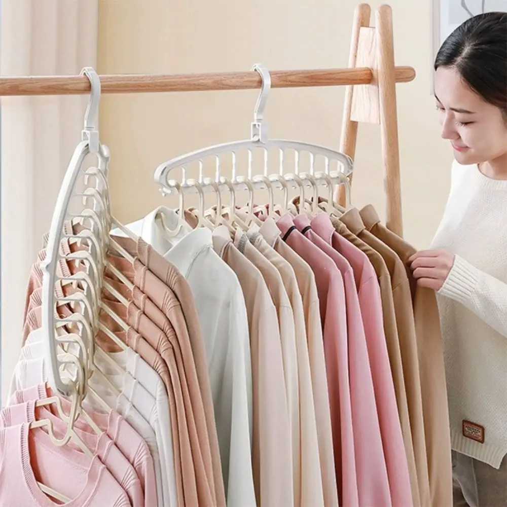 New Folding Rotating Hanger Plastic 11 Holes Clothes Hanger Rotating Space Saving Wardrobe Storage Rack Dormitory Organization