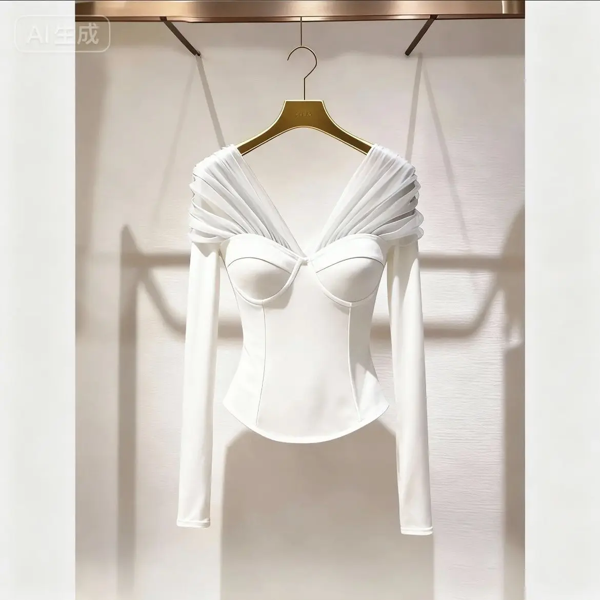 

Gray spliced off-the-shoulder shirt 2025 winter niche non-collision style, light high-end slim-fitting bottoming top