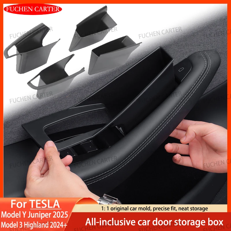 For Tesla ModelY Juniper2025 Model3 Highland Car door Handle storage box Inner Handle All-inclusive Car Door Organizer Accessory