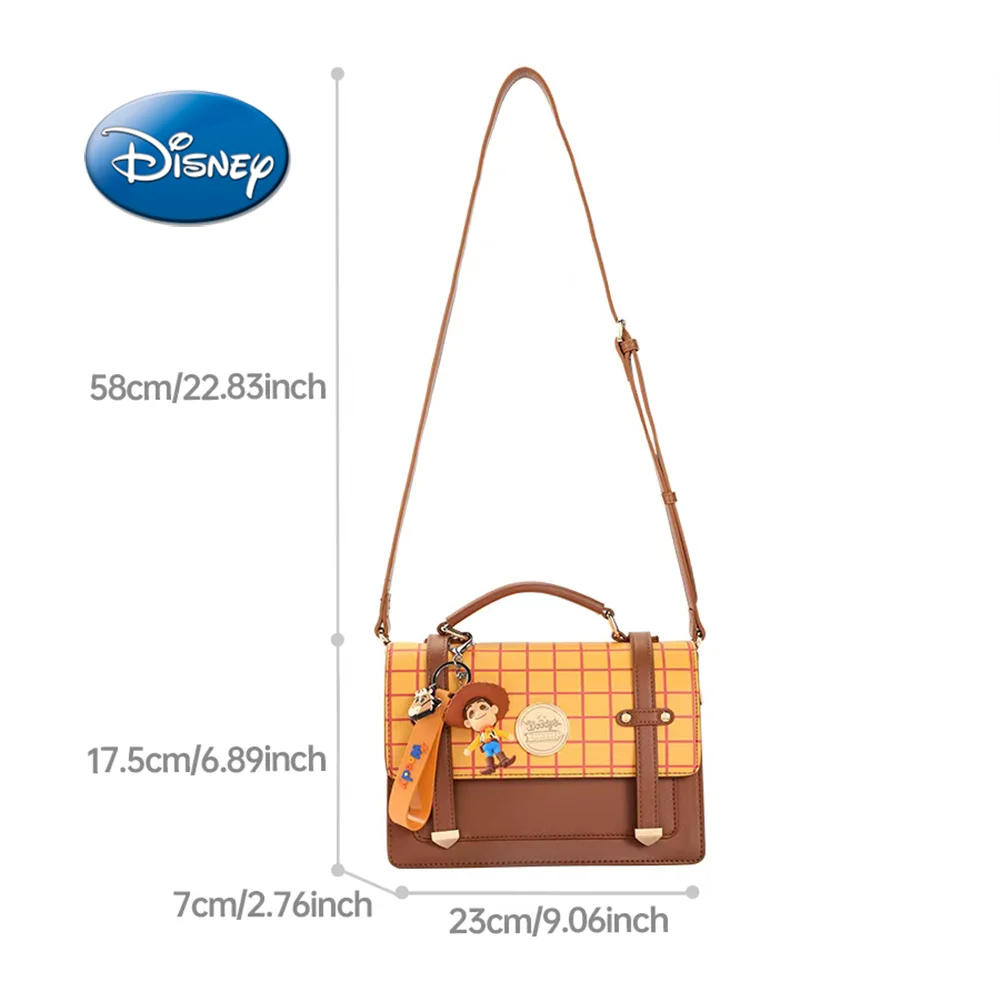 1Pc Disney Officially Licensed Toy Story Woody Single-shoulder Bag Brown Cartoon Checkered Bag  Travel Class Fashion Items