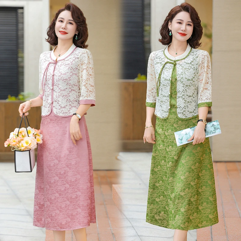 ดอกไม้พิมพ์ Midi ชุดจับคู่สไตล์เอเชียฤดูร้อน 2 ชิ้นชุดหญิงเสื้อลูกไม้และแขนกุด Midi ชุดชุด