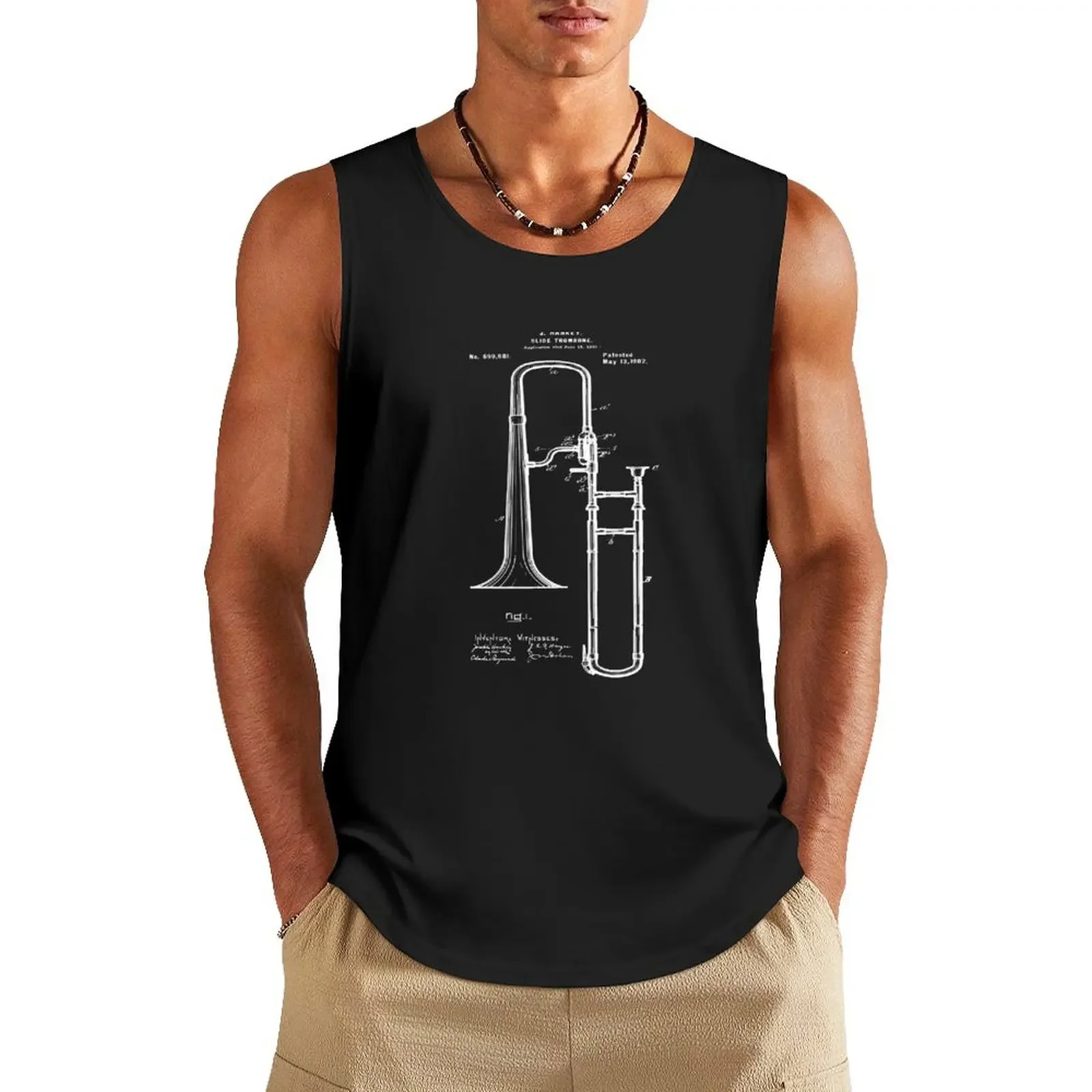 1902 Slide Trombone Patent Drawing Tank Top gym clothes man man vest