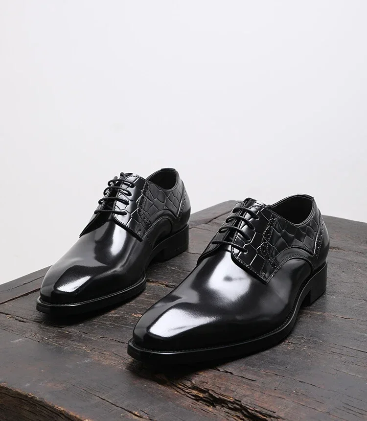 

Spring and Autumn New Men's Formal Shoes, Genuine Leather Round Toe British Style Thick Soled Derby Shoes