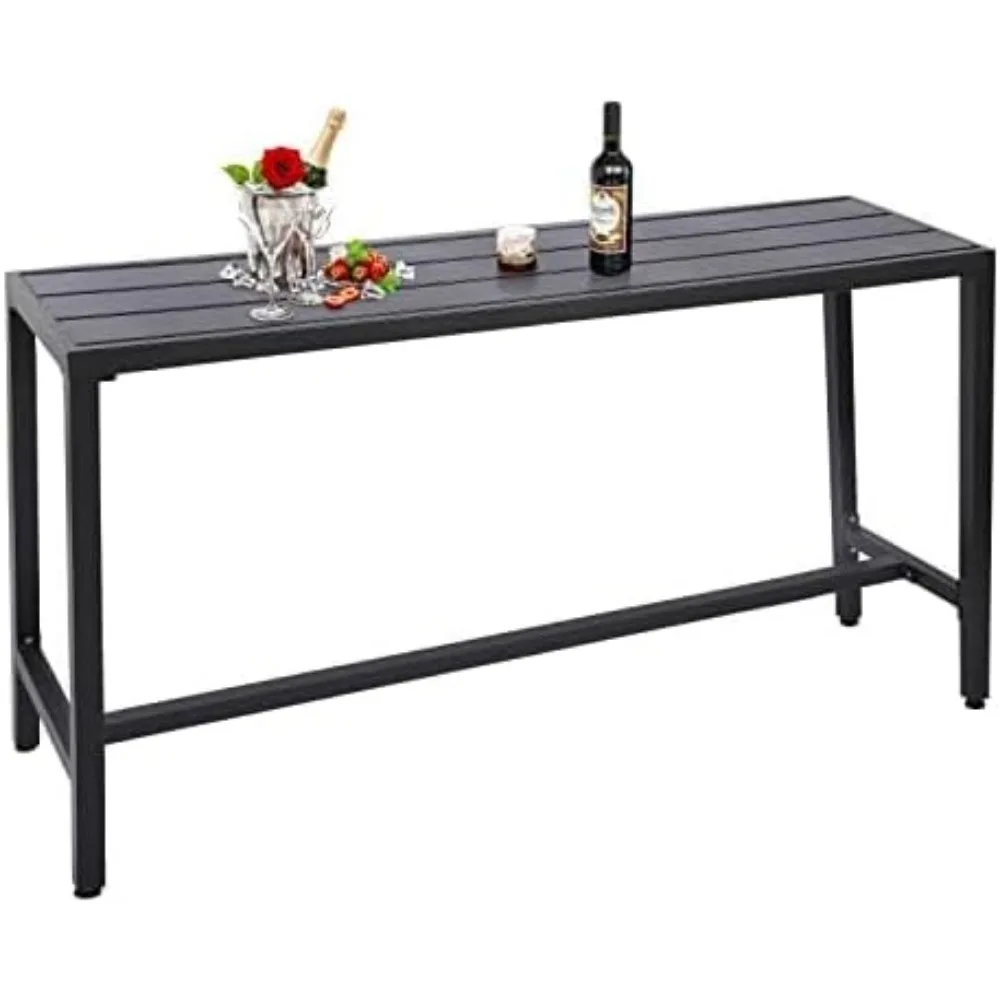 Outdoor Bar Table, Patio Counter Height Bar Table, 63 Rectangle Bar Table for Patio, Garden, Yard, Balcony, Poolside (Black, 63