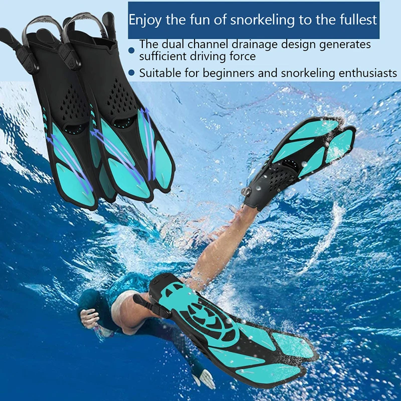 

Snorkel Fins Adjustable Buckles Swimming Flippers Short Silicone Scuba Diving Shoes Open Heel Travel Size Adult Men Womens