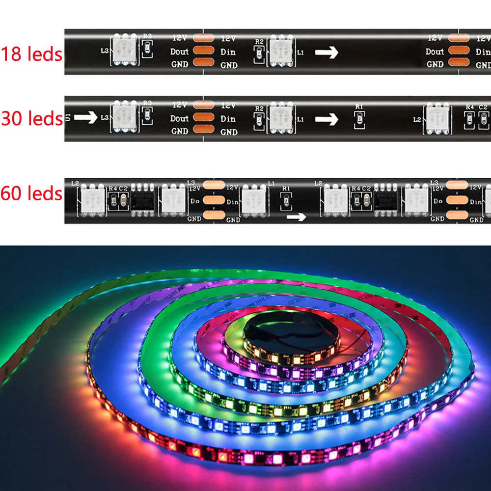 5m WS2811 16703 Colorful Run 5050 RGB Dream Color LED Strip Waterproof Programming Pixel Dimming Water Horse Racing Soft Tape