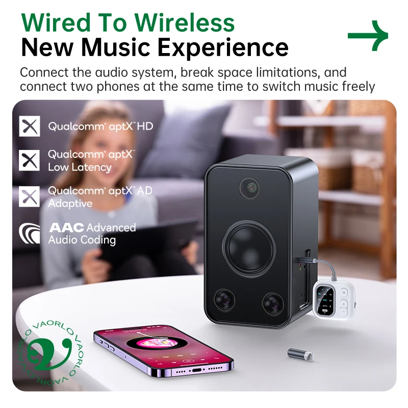 2 in 1 aptX-Adaptive AD/HD/LL AAC Bluetooth Audio Transmitter Receiver 3.5MM AUX HiFi Music Multipoint Airplane Wireless Adapter