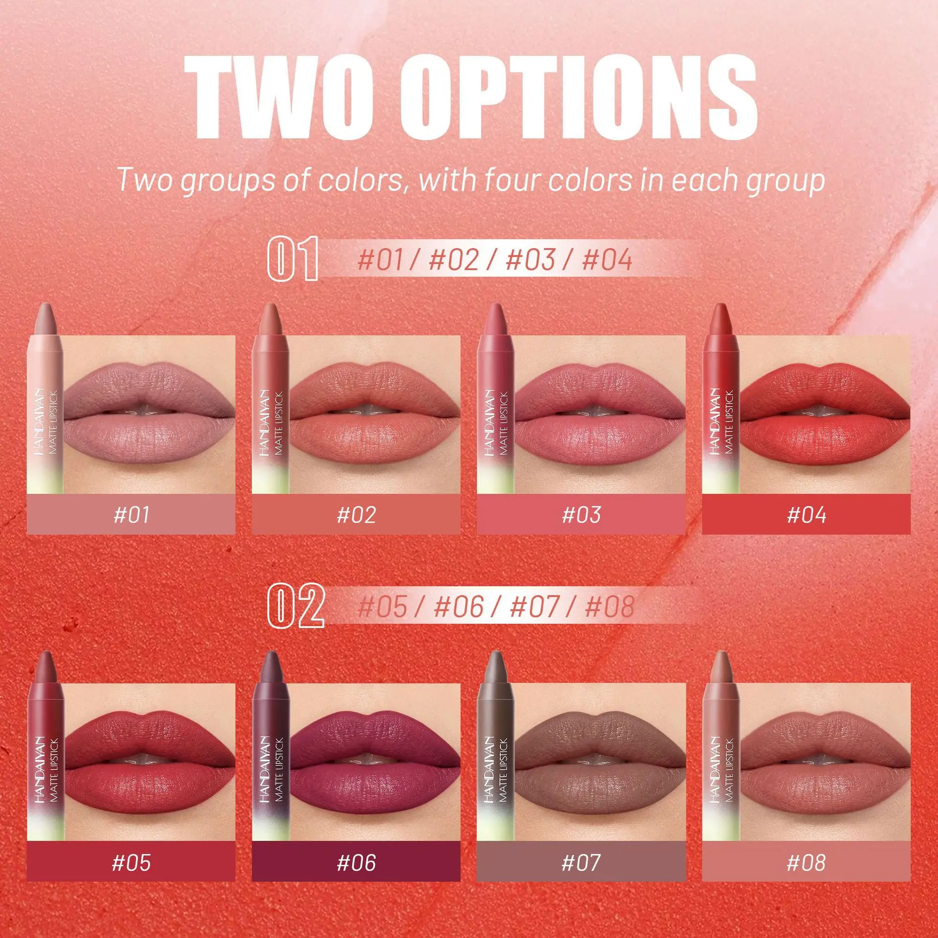 Lippen definierendes Kit für den ganzen Tag, 8-farbiger, mattierter Buntstift-Lippenstift-Liner, schweißfest, nicht übertragend, samtige Textur, ätherische Hochzeitskosmetik