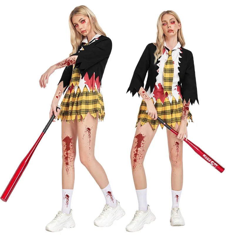 Halloween Vampire Cosplay Costume spaventoso Campus Zombie studente Zombie gioco di ruolo gonna scozzese vestito