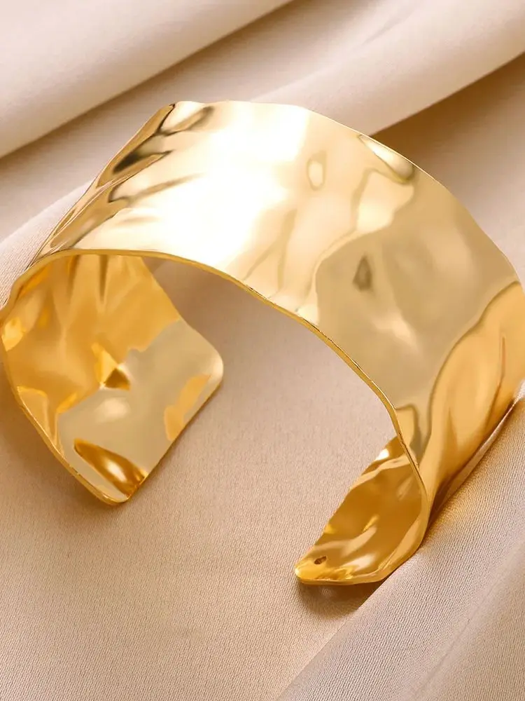 Pulseiras largas de aço inoxidável para mulheres, luxo, cor dourada, flor robusta, pulseira