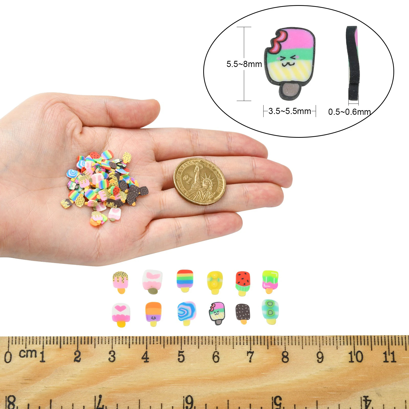 4500Pcs Random Ice Lolly Clay Slices Polymer Clay Sweet Food Ice Cream Slices for DIY Nail Art Making Decoration Arts Crafts