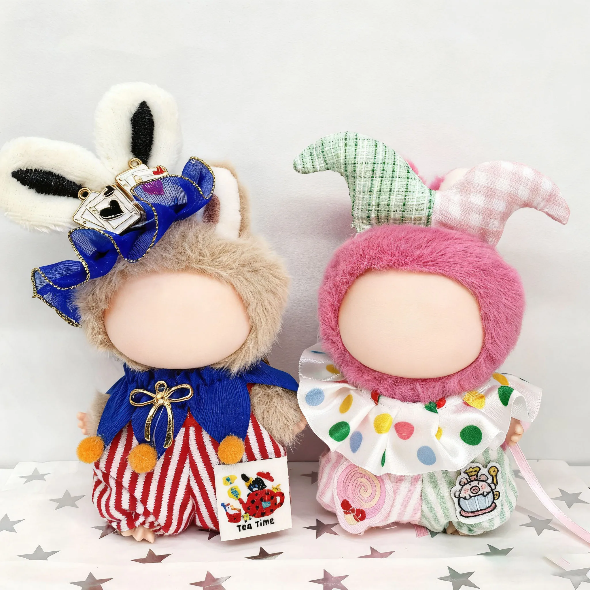 For Labubu 4.0 Doll Clothes Colored Ball Clown Outfit Accessories Mini Plush Set Trendy Outfit Plaid One-Piece Collar Clothing