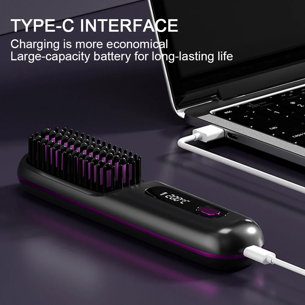 Plancha de pelo inalámbrica, plancha de pelo con iones negativos, pantalla Digital, cepillo alisador de pelo recargable para viajes en casa