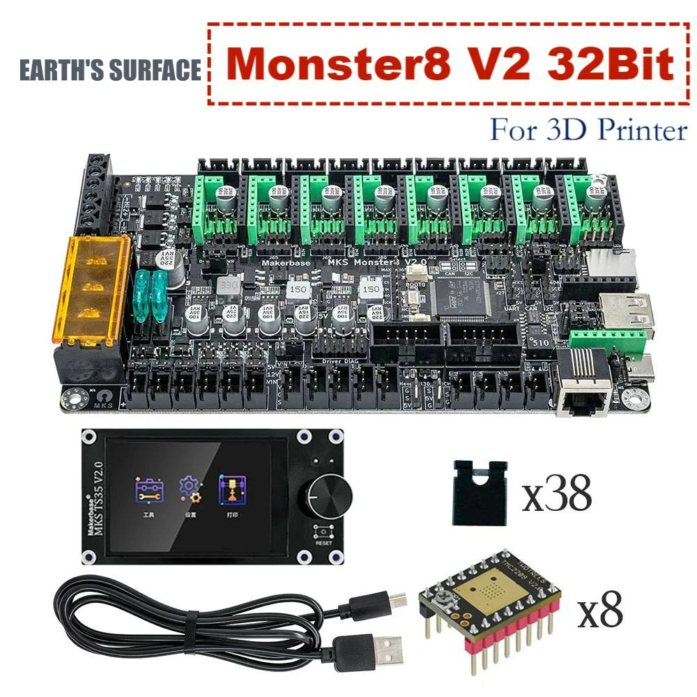 

ES-3D Printer Parts Makerbase MKS Monster8 V2 32Bit Control Board With TS35 TFT Touch Screen TMC2209 For Voron VS Spider Octopus