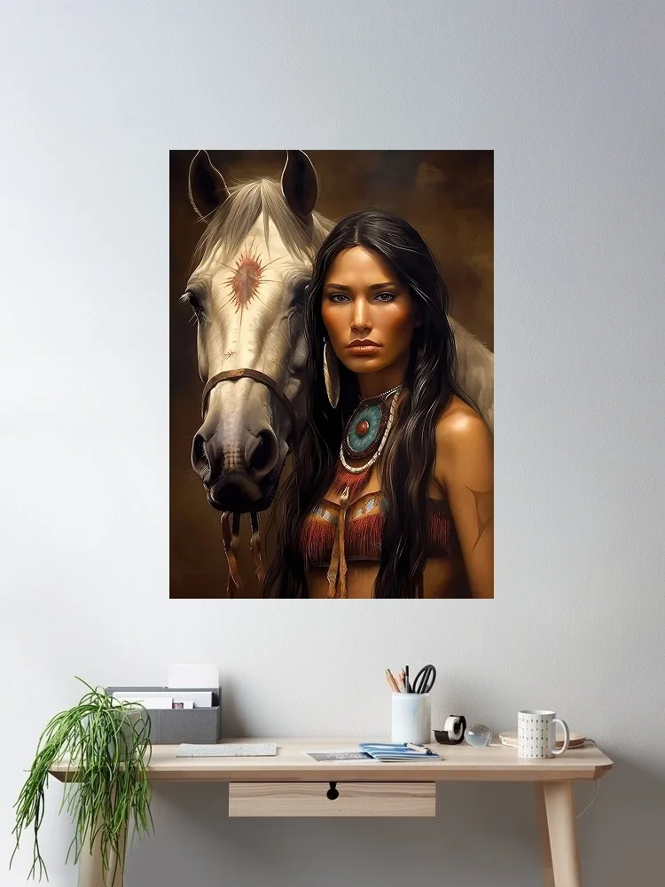 Muskogee Creek Native American Woman, Print Art Canvas Poster, For Living Room Decor