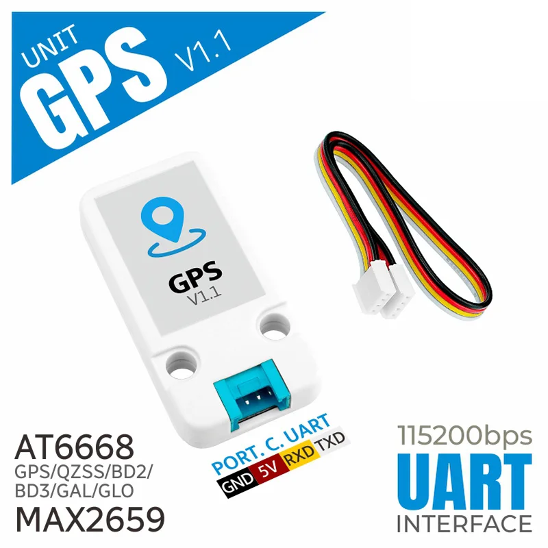 M5Stack GPS Unit High precision GPS positioning unit GNSS signal reception AT6668 MAX2659 Support GPS/QZSS/BD2/BD3/GAL/GLO