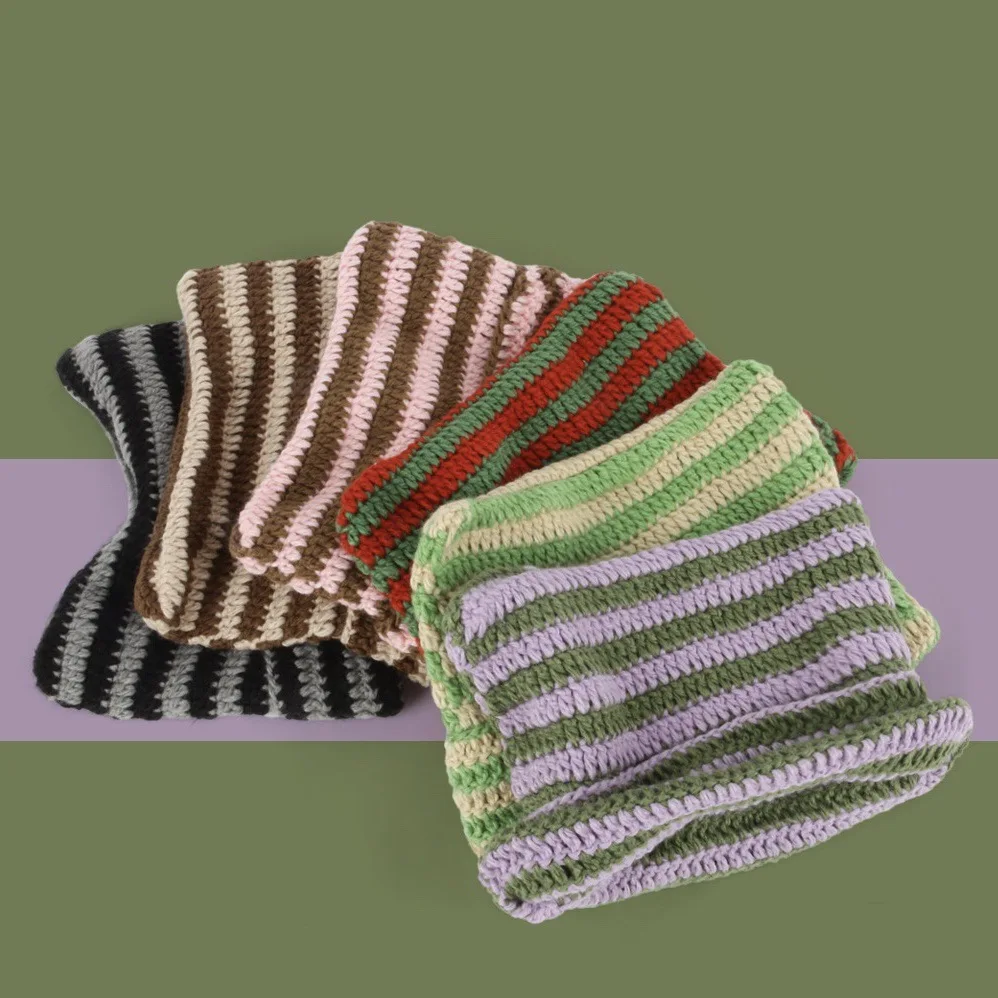 Autumn and Winter New Woolen Hat Japanese Style Little Devil Handmade Stripesd Hat Women's Cat Ears Warm Knitted Pullover Hat... image 3