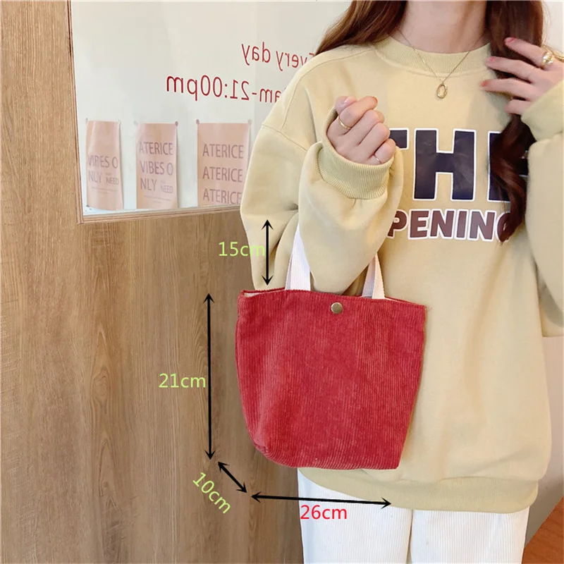 Korean Style Cute Corduroy Small Shopper Tote Bag For Woman Female Girls Mini Handbags Lunch Bags Shopping Cloth Hand Pouch Bag