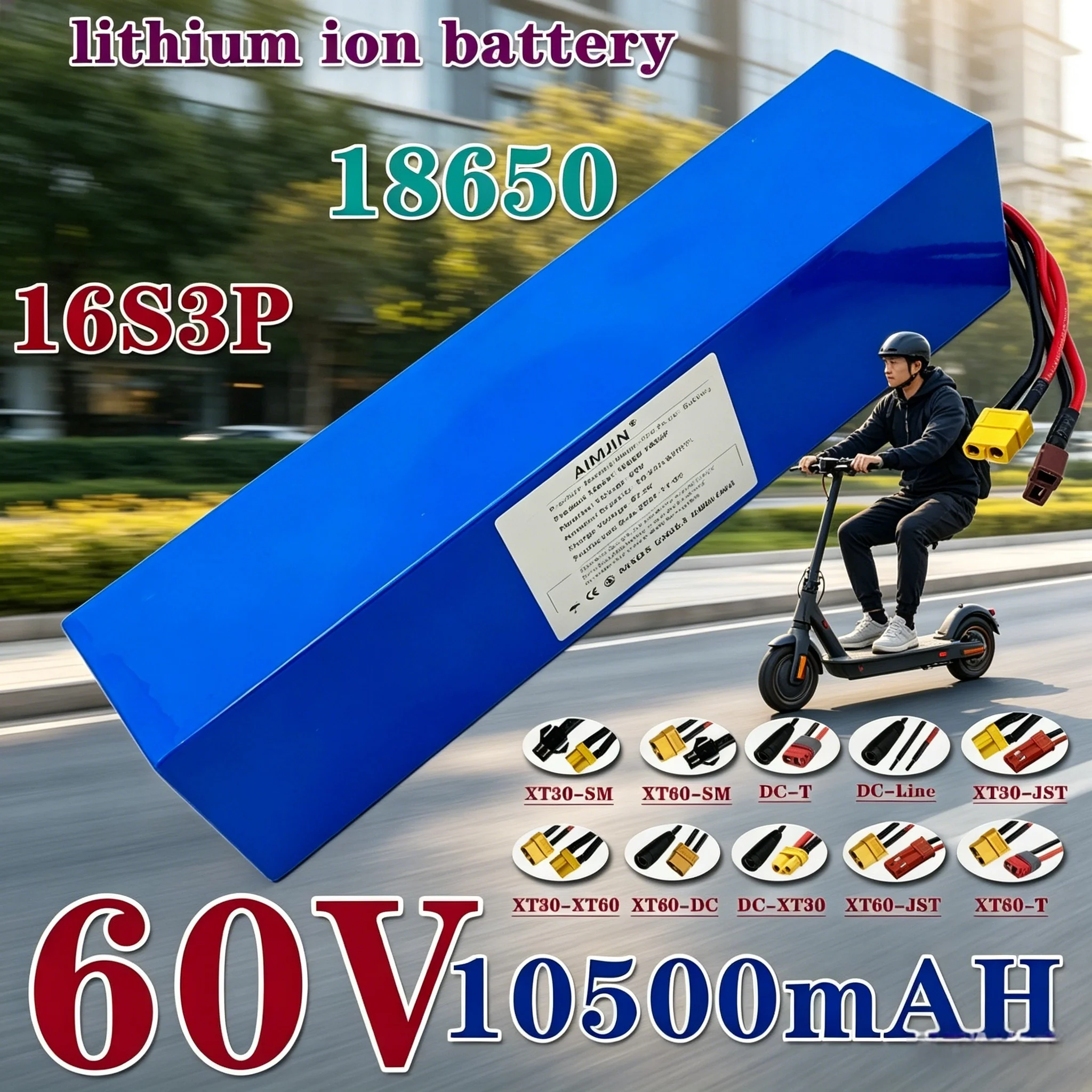 

high-power New 60V 10.5Ah battery 10500mah 18650 1500W lithium battery with built-in BMS lithium-ion 16S3P battery pack