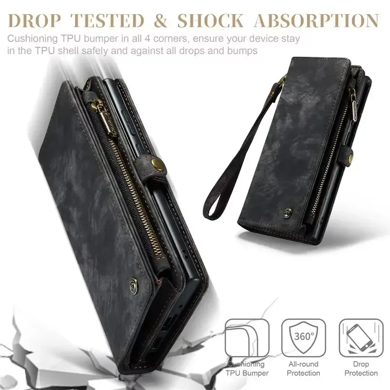 

High quality Leather Phone Case Zipper Wallet Detachable For Samsung Galaxy S25 Ultra S24 fe S20 S22 S21 S23 Plus Note 10 20 5G