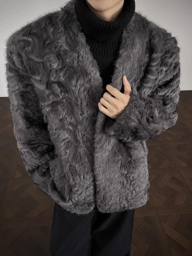 

Lamb Fur Jaet Men's Winter Thi Warm ort Coat V-Ne Inteated Velvet Youth Casual Stand Fit Long Sve