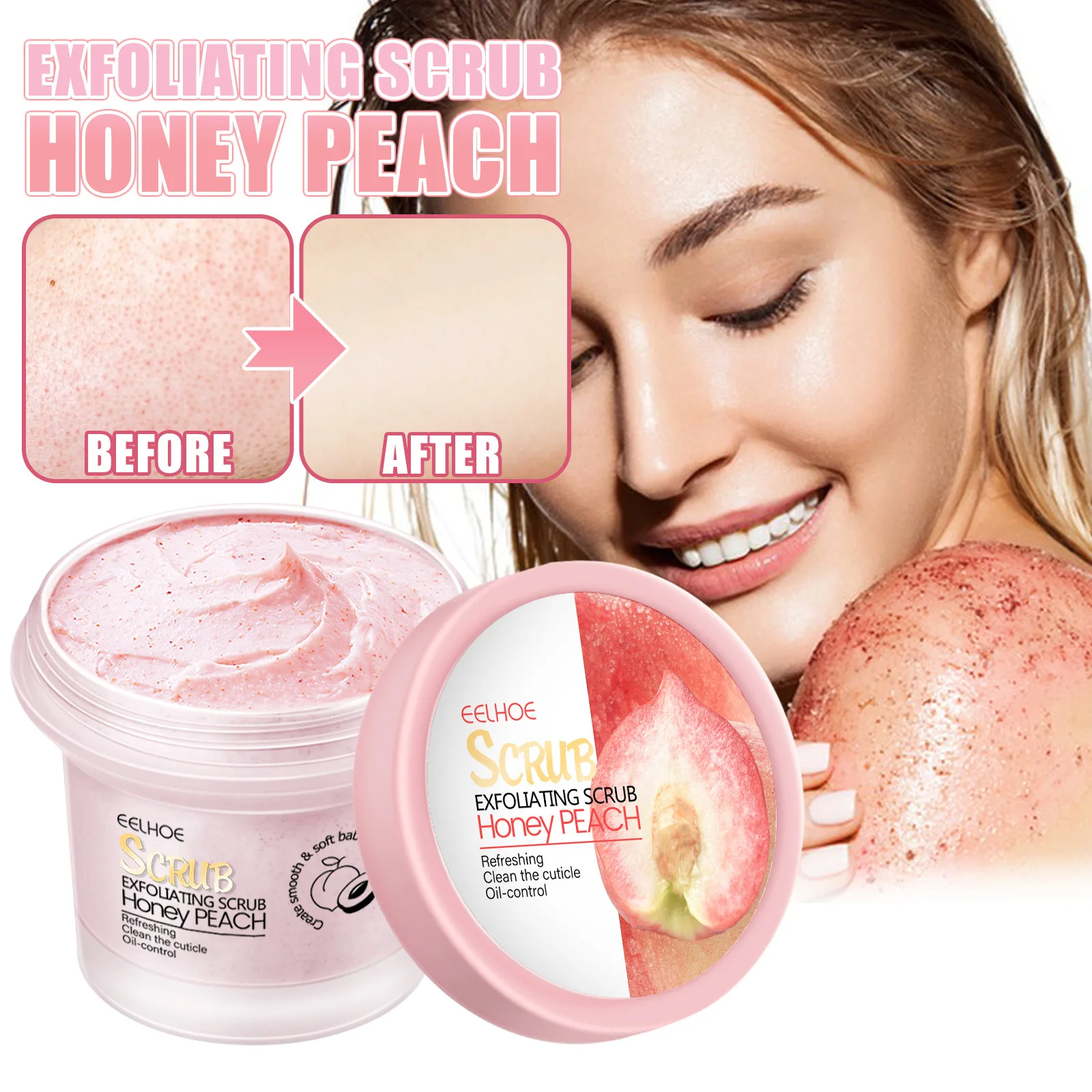 EELHOE Juicy Peach Body Scrub, fine‑textured, moisturizing, nourishing, gently cleansing and softening the skin