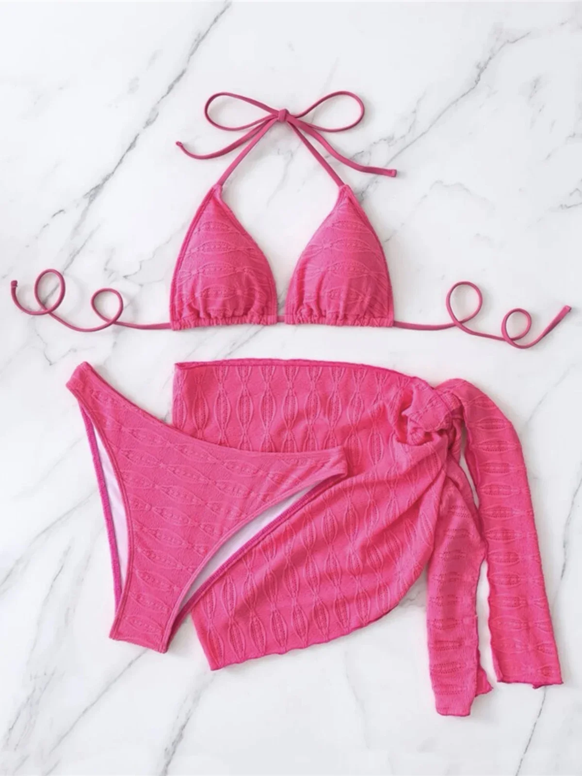 Z Sarong Halter średniej talii bikini damskie stroje kąpielowe damski strój kąpielowy trzyczęściowy zestaw bikini kąpiący strój kąpielowy Swim Lady K4092