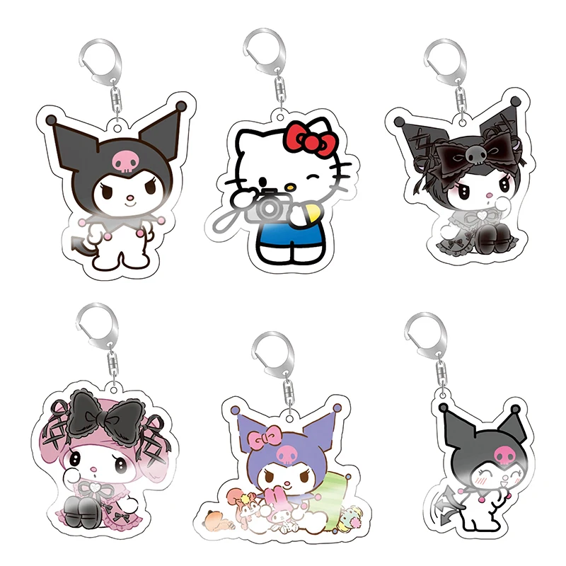 LLavero de acrílico de dibujos animados de Hello Kitty, figuras de acción de Anime, Cinnamoroll Kuromi, colgante de My Melody, decoración de mochila escolar