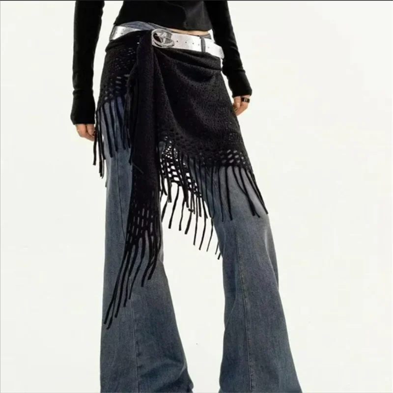 Fashionable Waist Scarf Ladies Girdle Black Waistband High-end Layered Triangle Scarf Butt Curtain for Women Trendy Decoration