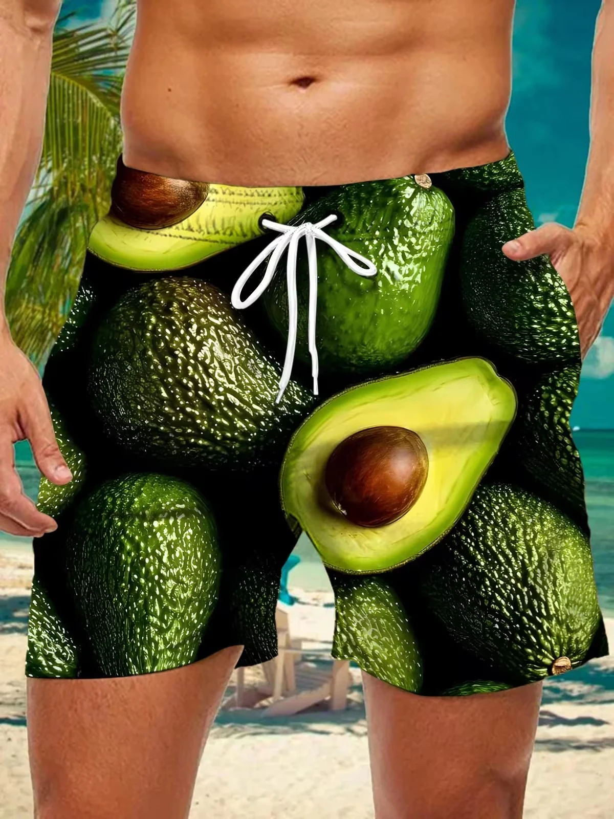 Vegetables and Fruits Printed Men's Swimsuit Japanese Fish Hawaiian Shorts Men's Summer Swim Shorts Drawstring Casual Shorts