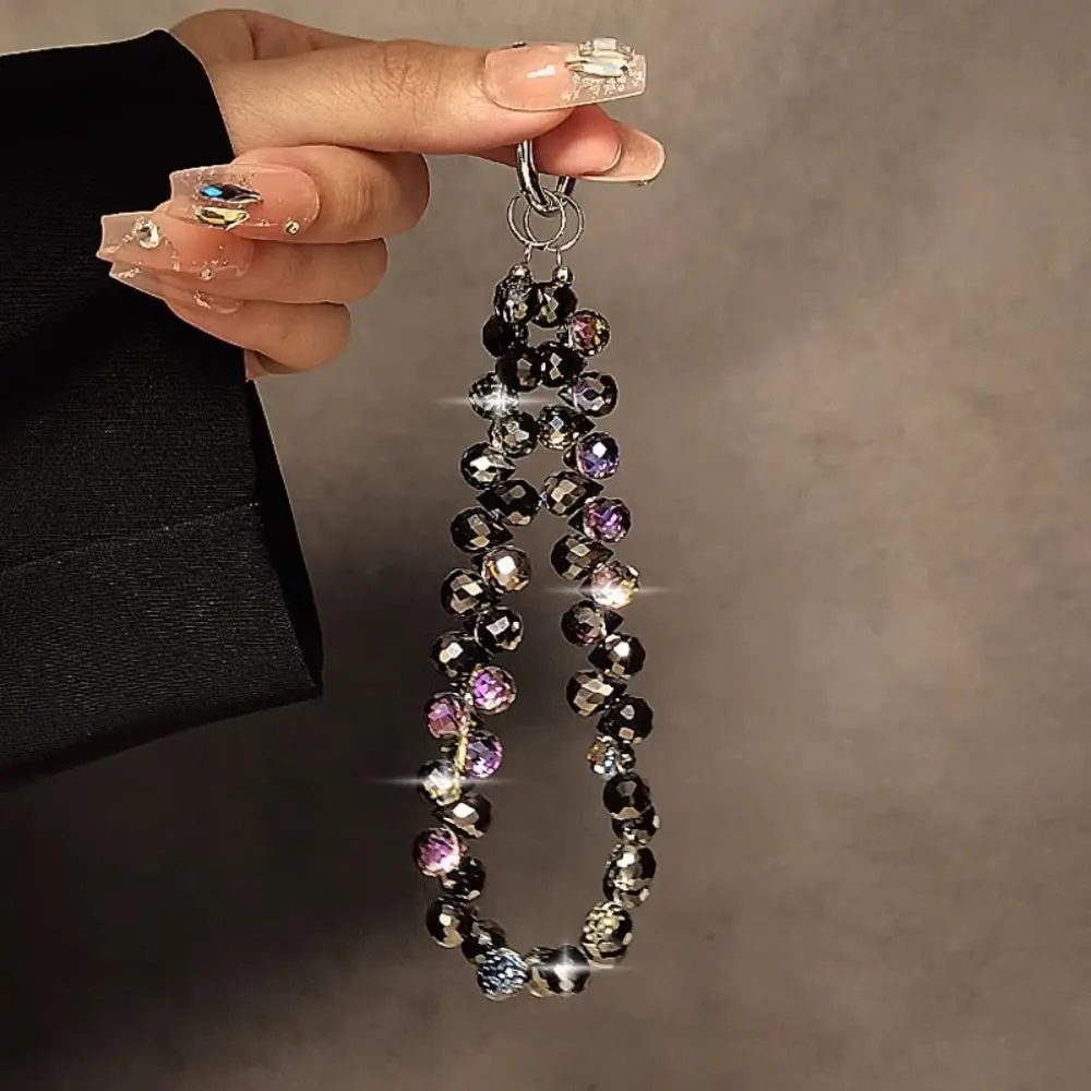 Stylish Glitter Crystal Bead Pendant Transparent Colorful Crystal Bead Keychain Detachable Wrist Crystal Chain for Women Girls