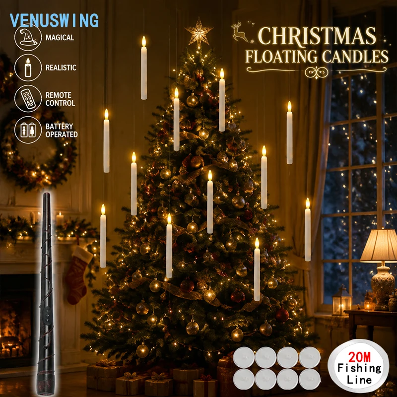 8/12pcs Flameless Taper Candle Lights Floating Candles with Magic Wand Remote Long-lasting Battery Operated Candle Lights