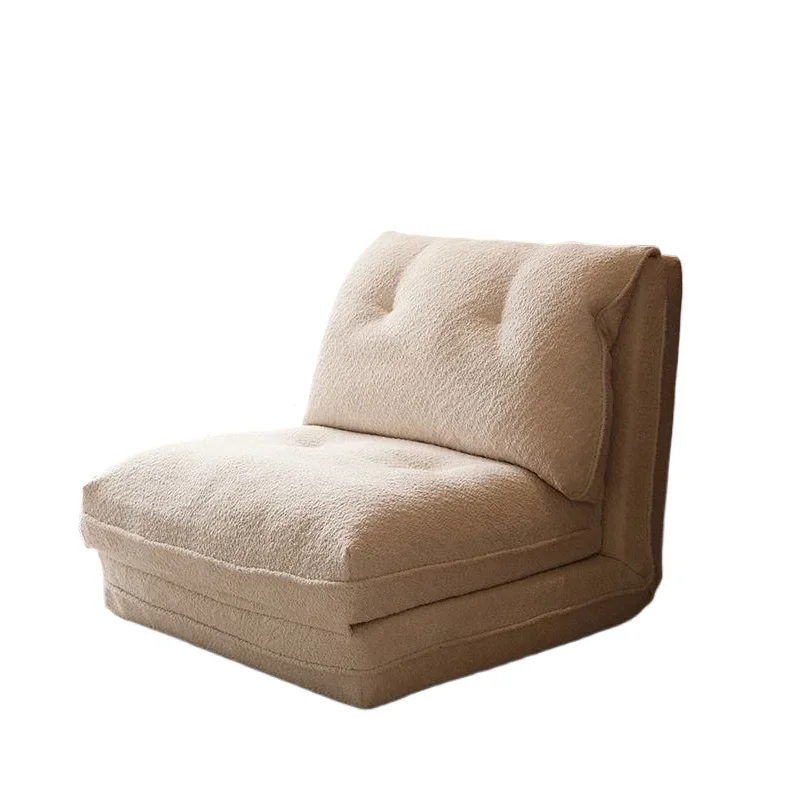 

Milk tea color skin feeling circle velvet | Casual single lazy person can lie down and sleep folding bed cream retro