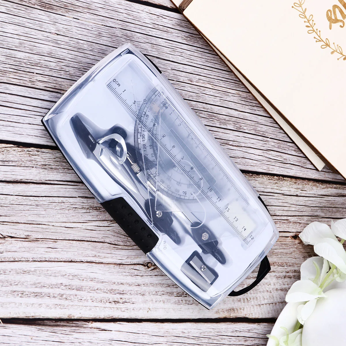 مجموعة أدوات الرسم بوصلة معدنية مسطرة مستقيمة مثلث منقلة قلم رصاص ممحاة مبراة عدة لقرطاسية امتحان الطلاب