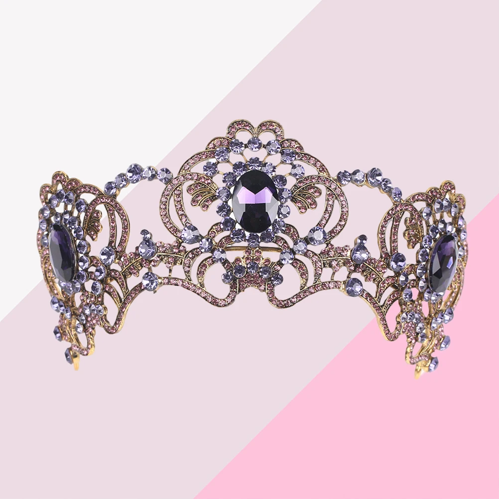 

Luxury Vintage Wedding Alloy Purple Crystal Bridal Baroque Party Hair Crown Lightweight Durable Eye-Catching Women Crown Party