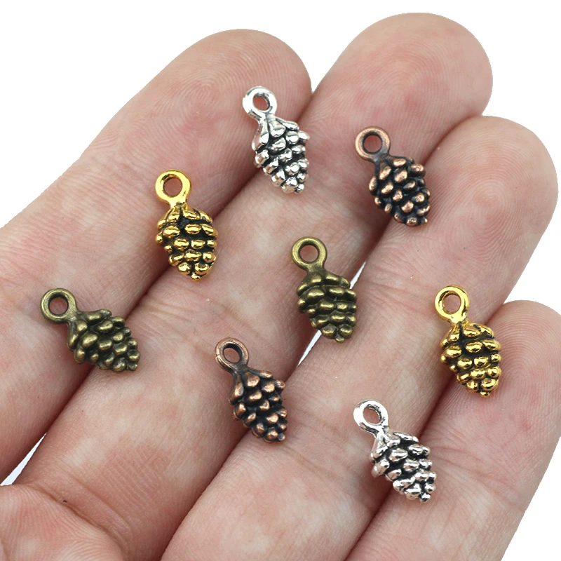 20pcs 12x7x7mm Charm 3D Pine Cone 4 Colors Charms Pendant For Jewelry Making DIY For Bracelet Necklace