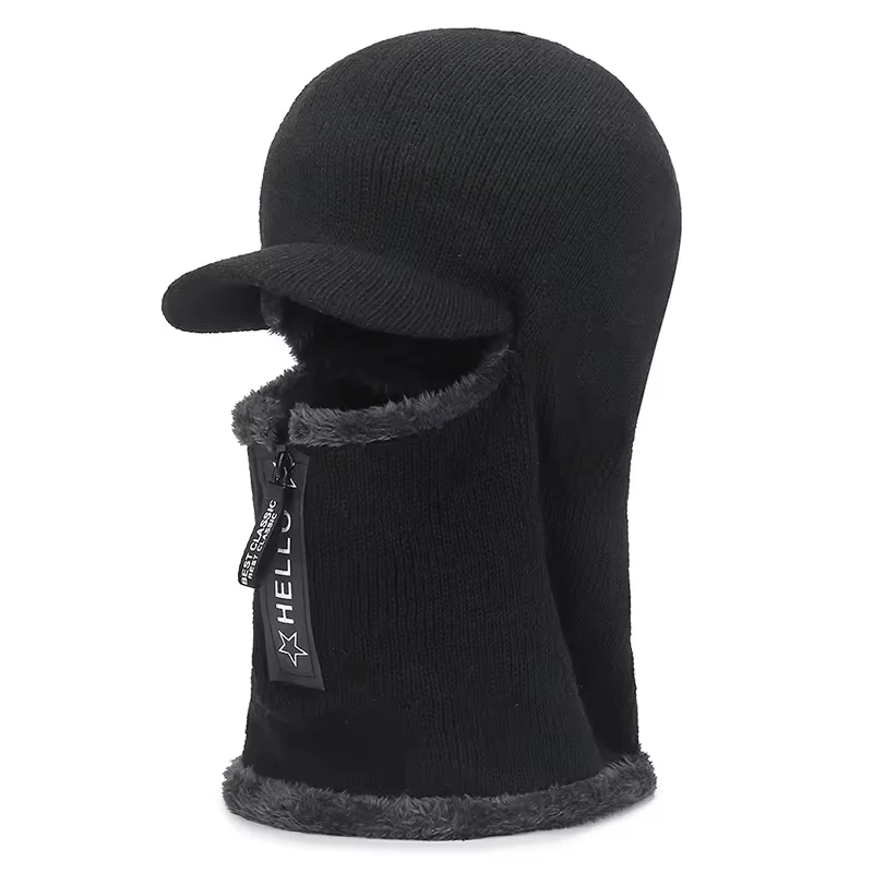 New Men Winter Warm Wool Hat Outdoor Ear Protection Hats Warm Thick Bicycle Knitted Capd Scarf Windproof Visors Cap Tide Gorras