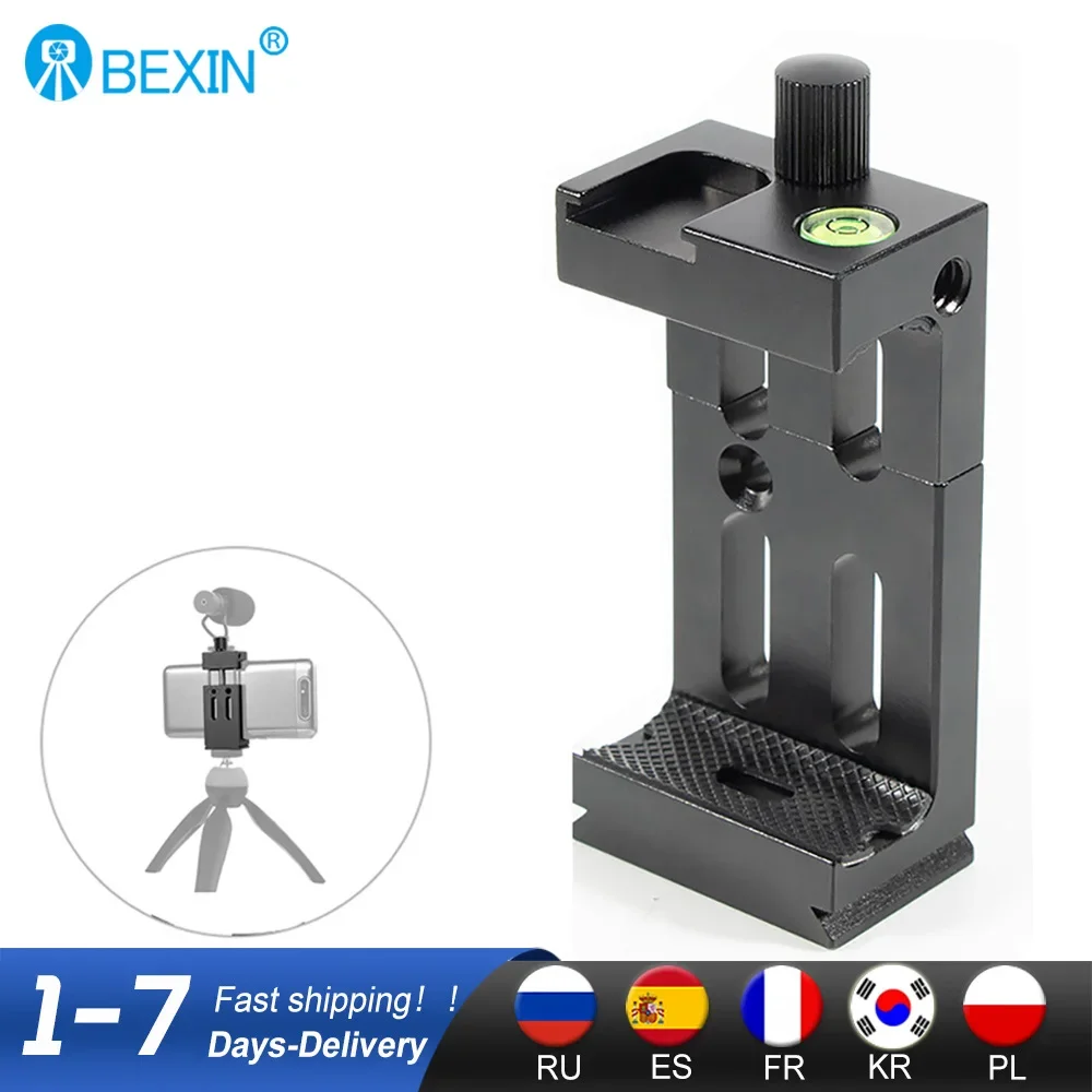 More stable Tripod Head Bracket Mobile Phone Holder Clip For Phone Flashlight Microphone With Spirit level and Cold Shoe Mount