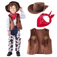 4PCS Cowboy Dress Up Outfits Suits Baby Boys Clothes Vest+Scarf+Pants+Hats For Toddler Purim Halloween Carnival Birthday Costume