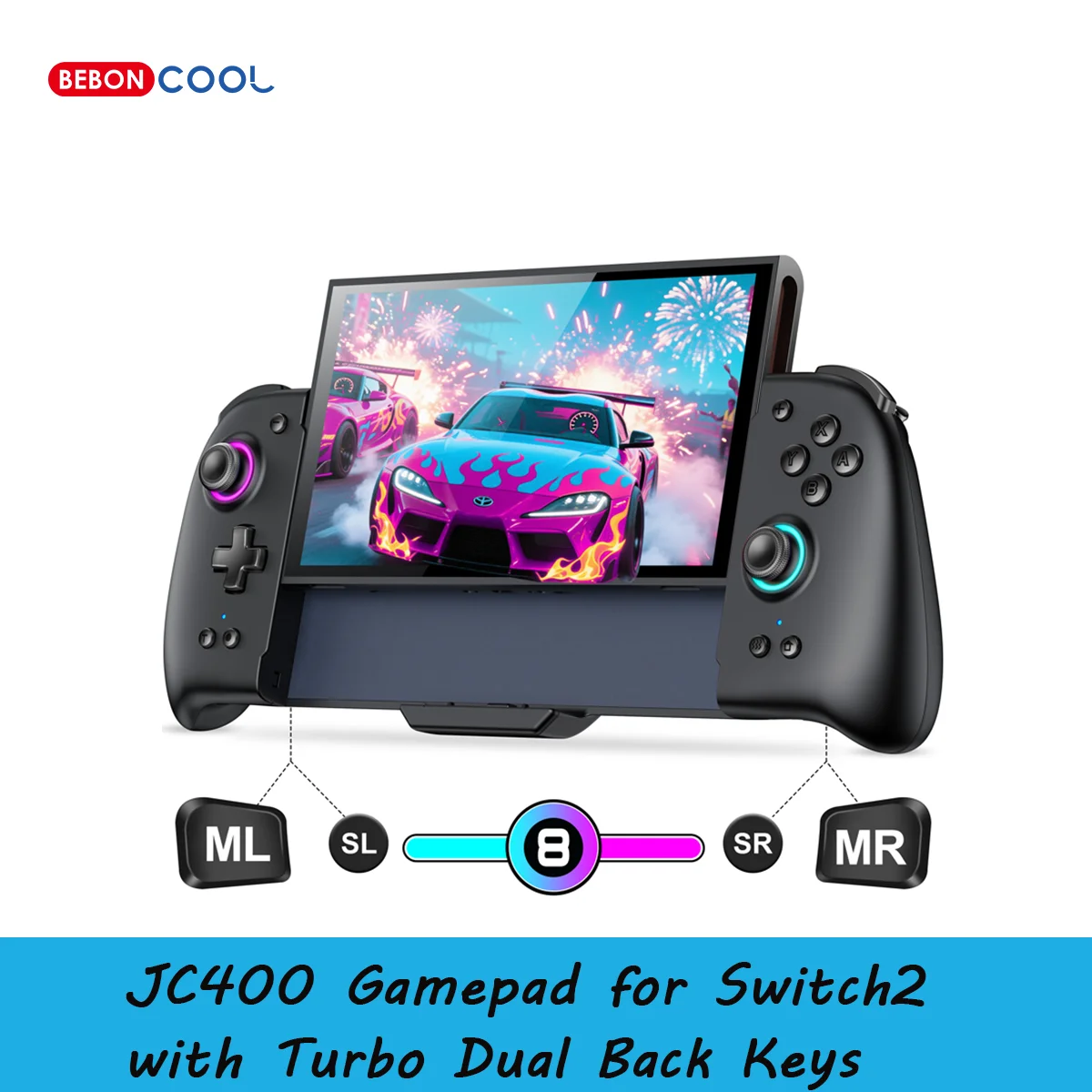 Manette de jeu BEBONCOOL JC400 pour Switch2, contrôleur sans fil avec Turbo et deux touches arrière, batterie 1000mAh Type-C, accessoires de jeu