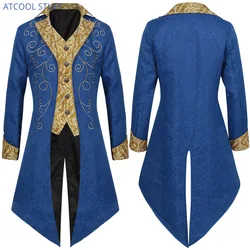 Blue Men Steampunk Medieval Jacket Gothic Victorian Frock Coat Uniform Adult Prince Cosplay Pirate Hallowen Costume