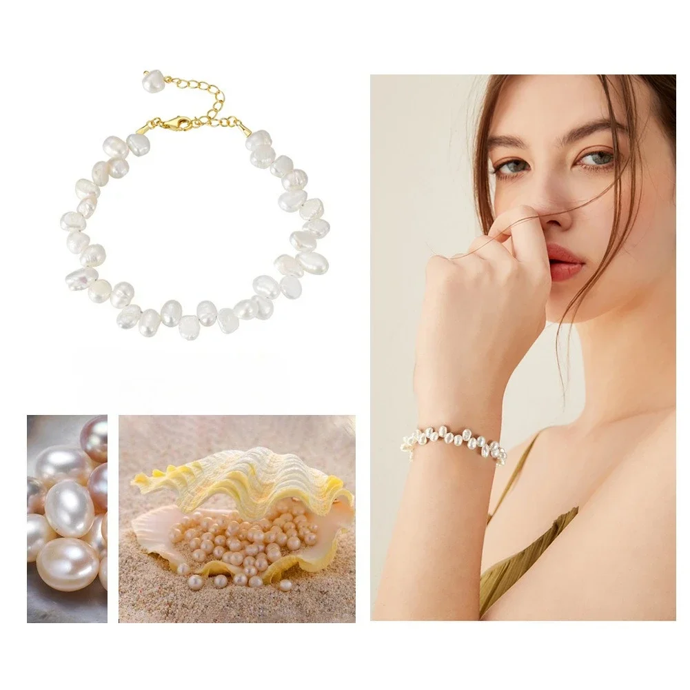 YWYC 4-5 مللي متر الباروك لؤلؤ المياه العذبة سوار للنساء 925 فضة قابل للتعديل سوار مجوهرات هدية 2025 الوافدين الجدد #3