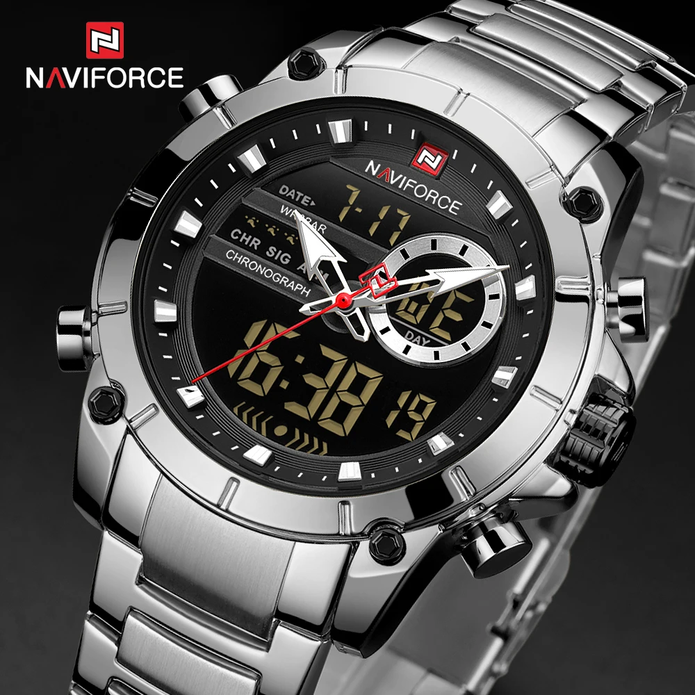 NAVIFORCE – montre à Quartz pour homme, en acier inoxydable, militaire, horloge Led, étanche