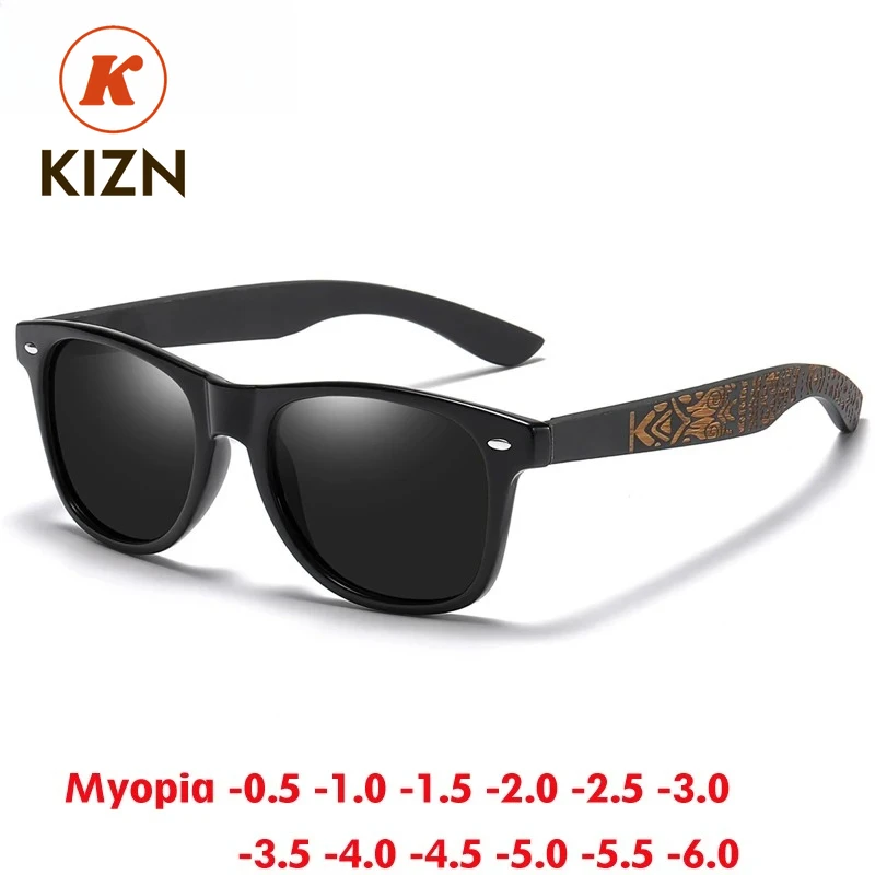 

KIZN деревянные бамбуковые поляризационные мужские солнцезащитные очки для близорукости поляризационные очки женские мужские оптики очки по рецепту от -0,50 до -10