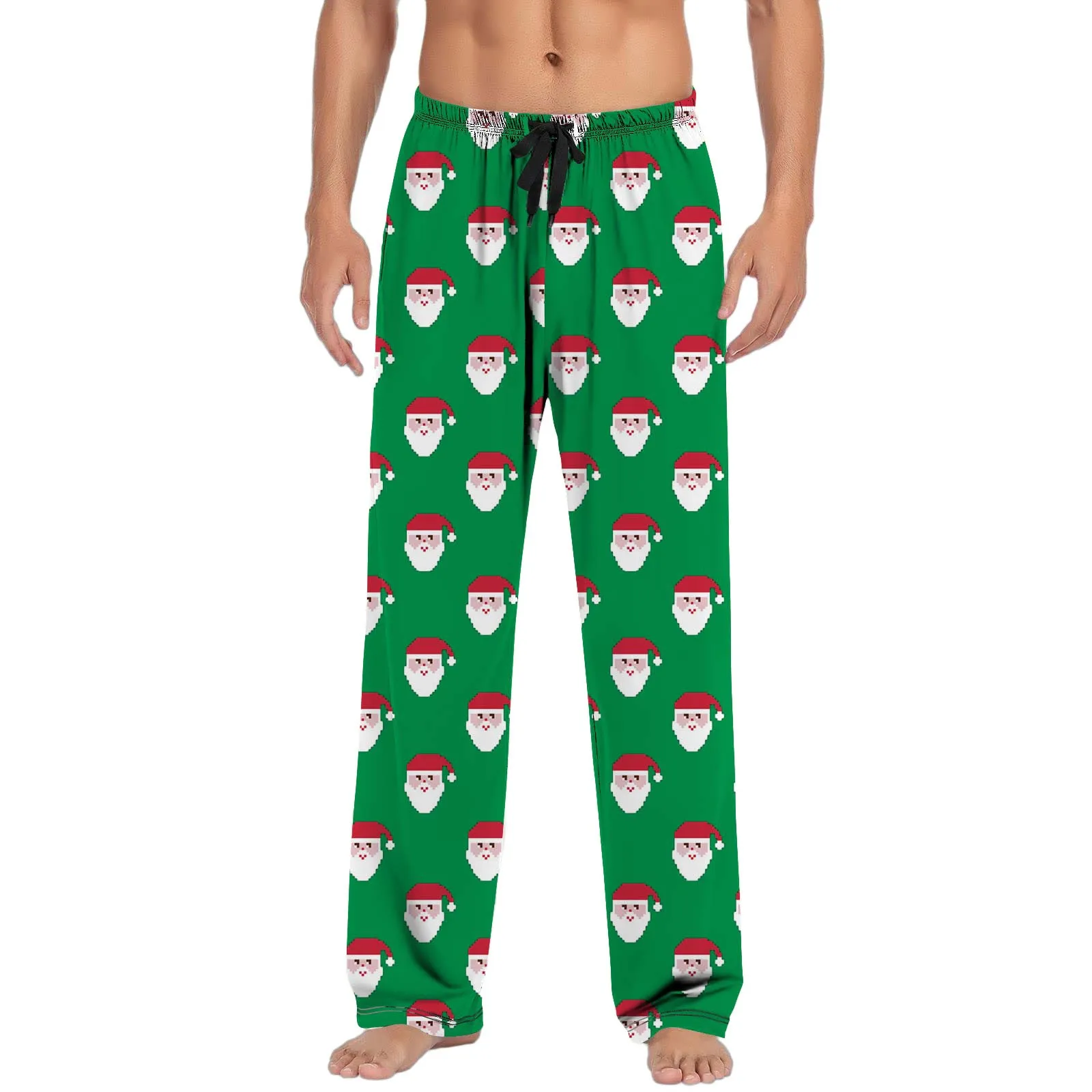 Mens Christmas Pants Snowflake Print Xmas Pajama Pants Holiday Pajamas For Lounging Sleeping Party Drawstring Loose Trousers