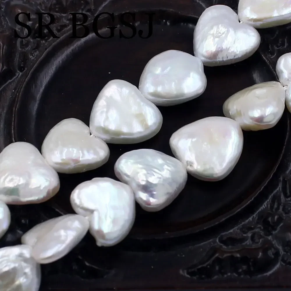 12.5-13mm Jewelry Making White Heart Shape Natural Freshwater Pearl Loose Spacer Beads Strand 14