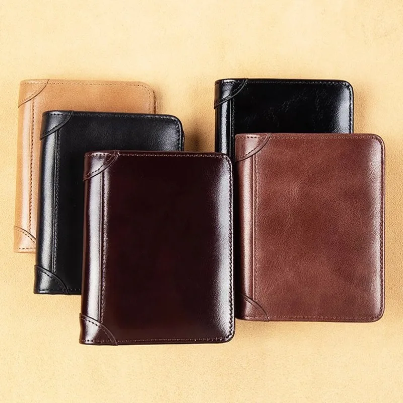 Short Wallet Oil Wax PU Leather Purse Integrated Driving License Card Holder Fashion Minimalist Business Cash Coin Pocket Purse